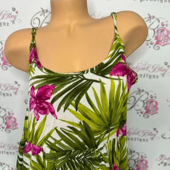 Brandy Melville dress tropical 🌴 green white pink open back strappy beach 🏖️ - Picture 4 of 14